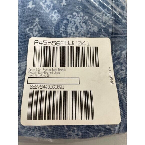 Denim and Co Printed Easy Stretch Regular Straight Jeans Womens 18 Blue Boho NEW - Picture 2 of 8